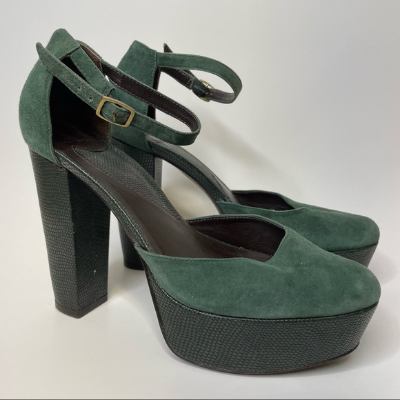 Diane Von Furstenberg Shoes - Diane Von Furstenberg Finn Green Suede Lizard Embossed Chunky Platform Heels
